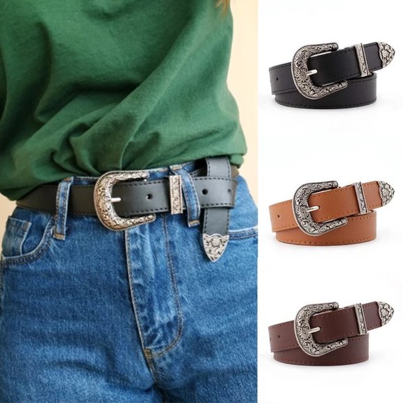 Accessories - Western Belt Vintage Vegan Black Leather